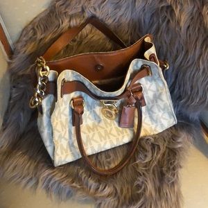 Cream and Cognac Michael Kors Hamilton Purse